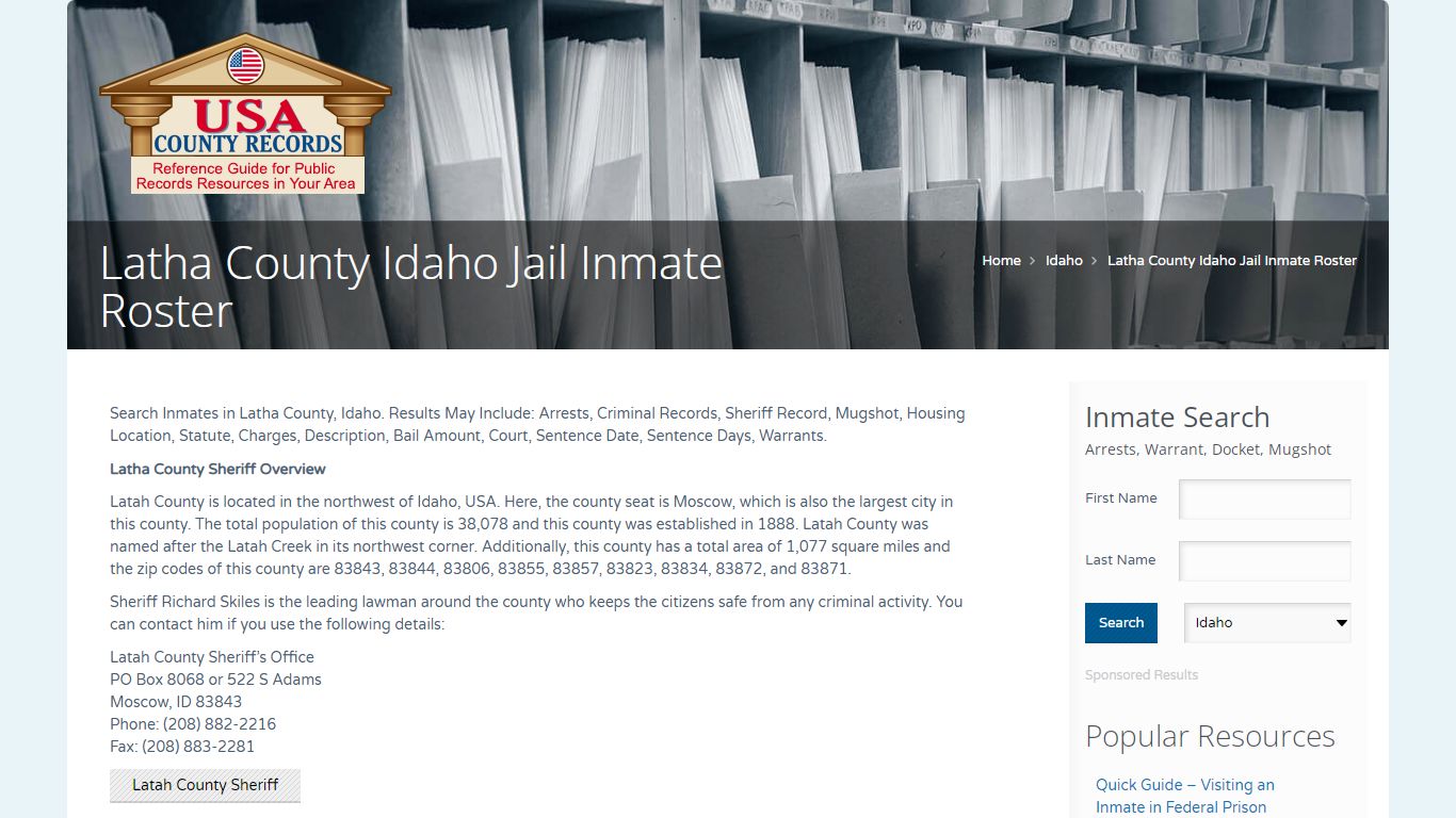 Latha County Idaho Jail Inmate Roster | Name Search